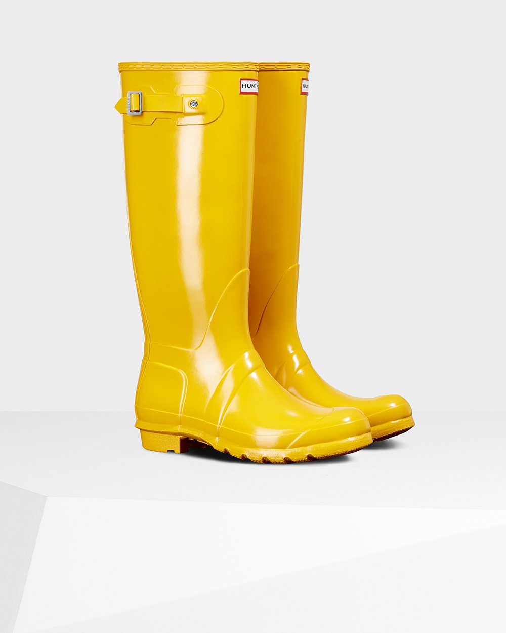 Bottes Hautes de Pluie Hunter Original Gloss Femme Jaune WXQPEGB-34